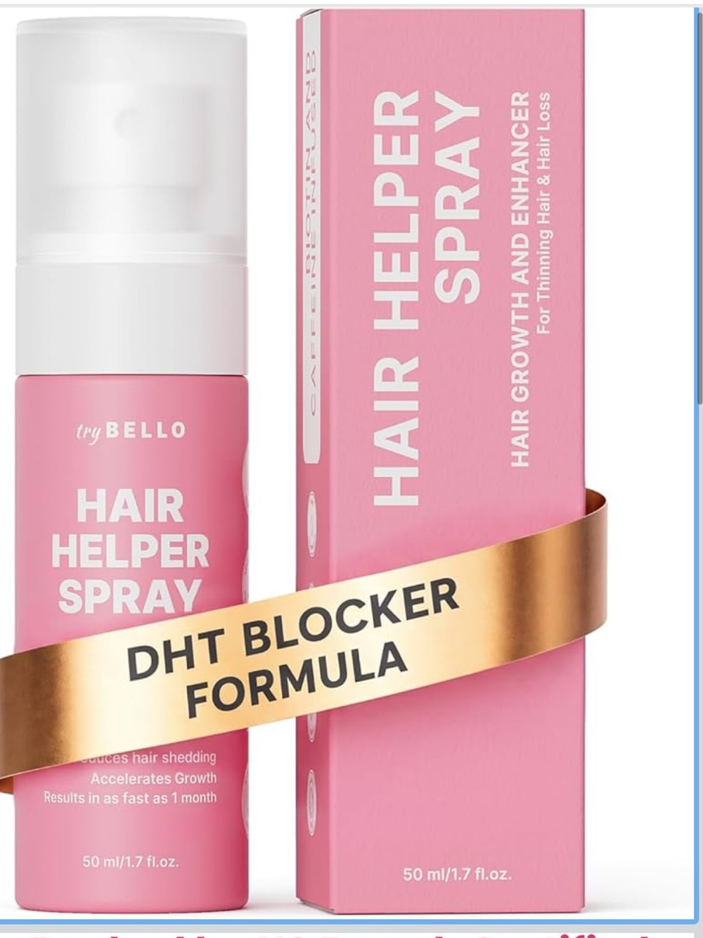 tryBELLO Hair Helper Spray | DHT Blocker Hair Growth Serum Biotin Castor Oil Caf